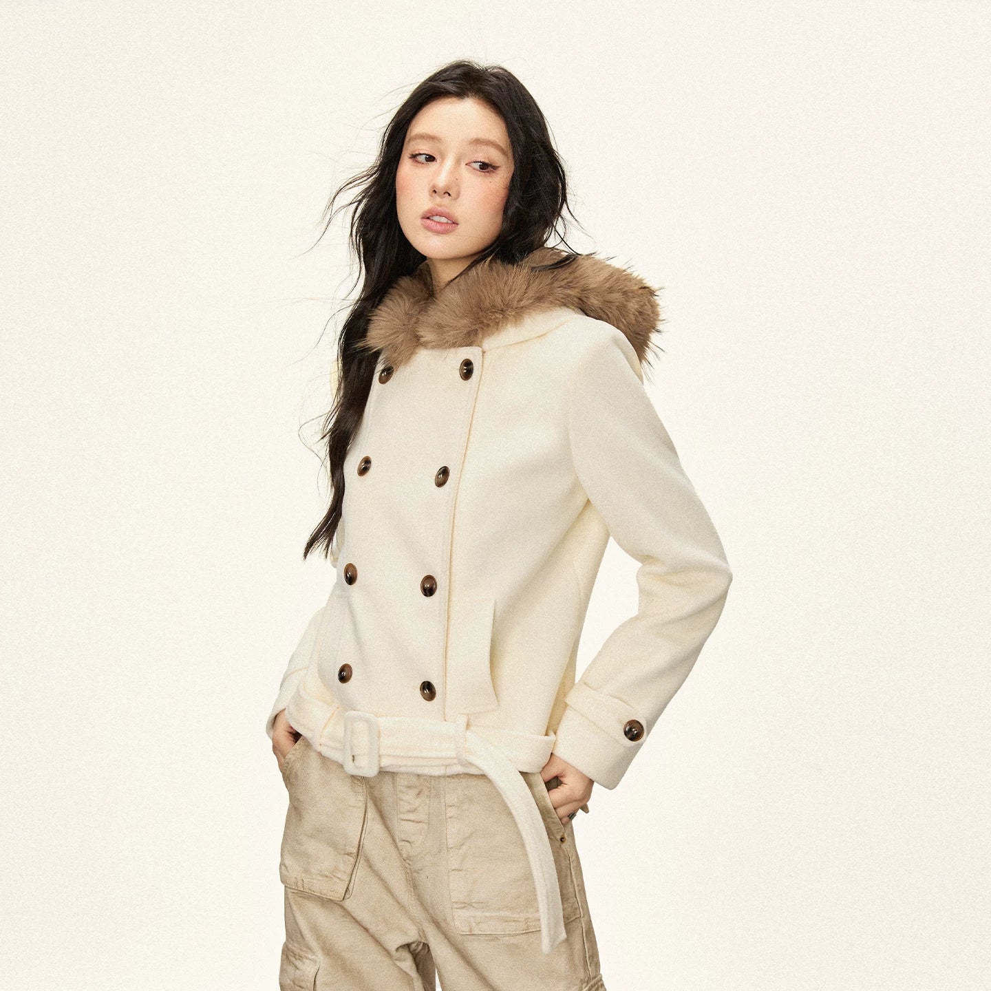 Cherry Melody Double-breasted Tweed Hooded Jacket