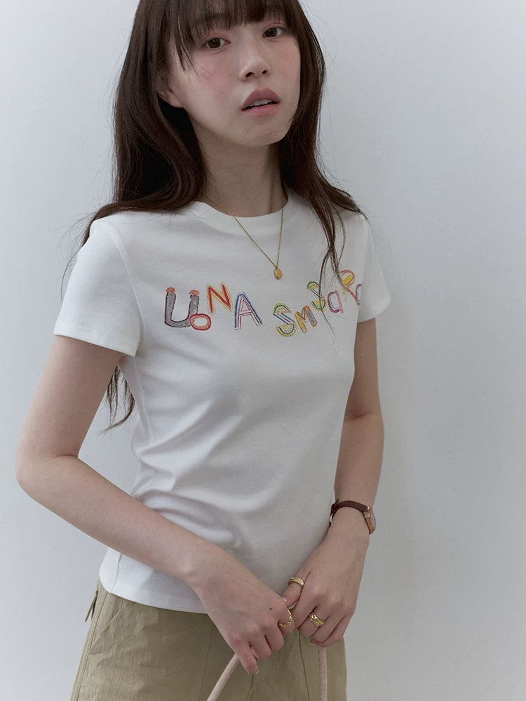 VOOE Graffiti Letter Print Crew Neck Versatile Tee