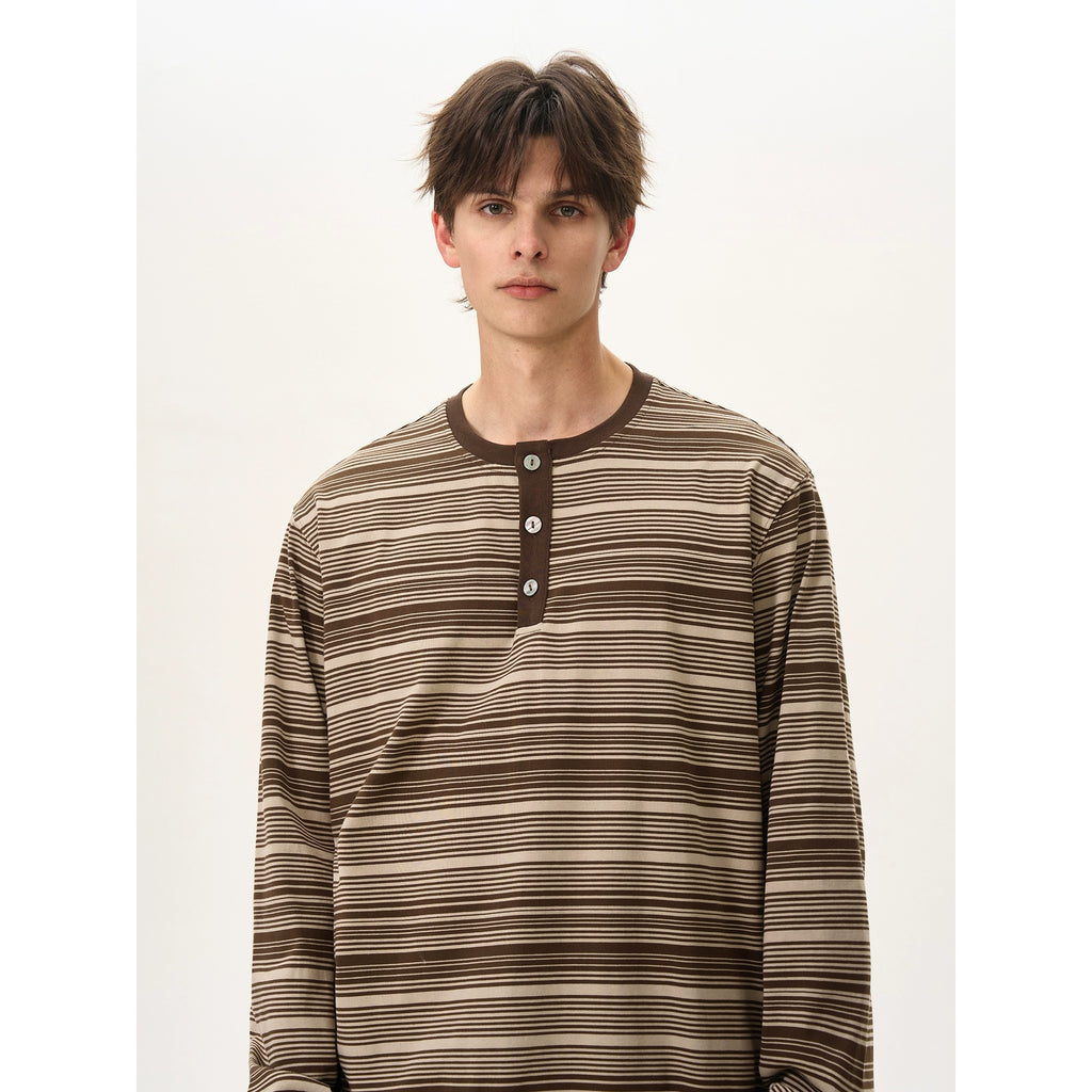 BTSG Premium Henry Neck Striped Long Sleeve Tee