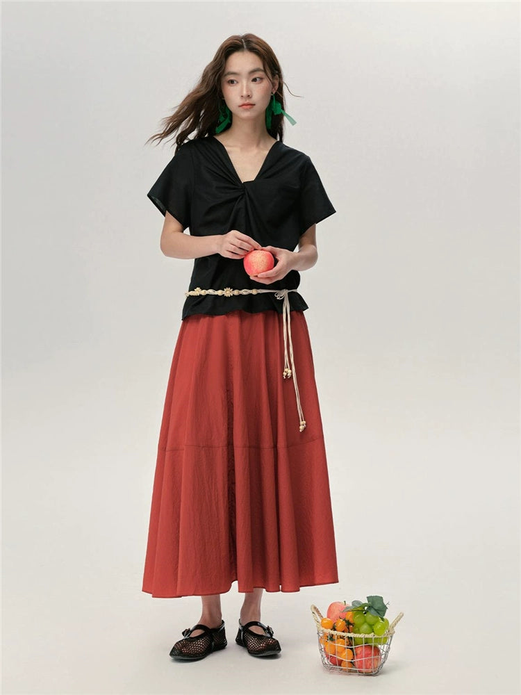 Giordano Semi-elastic Long Skirt A-shaped Umbrella Skirt