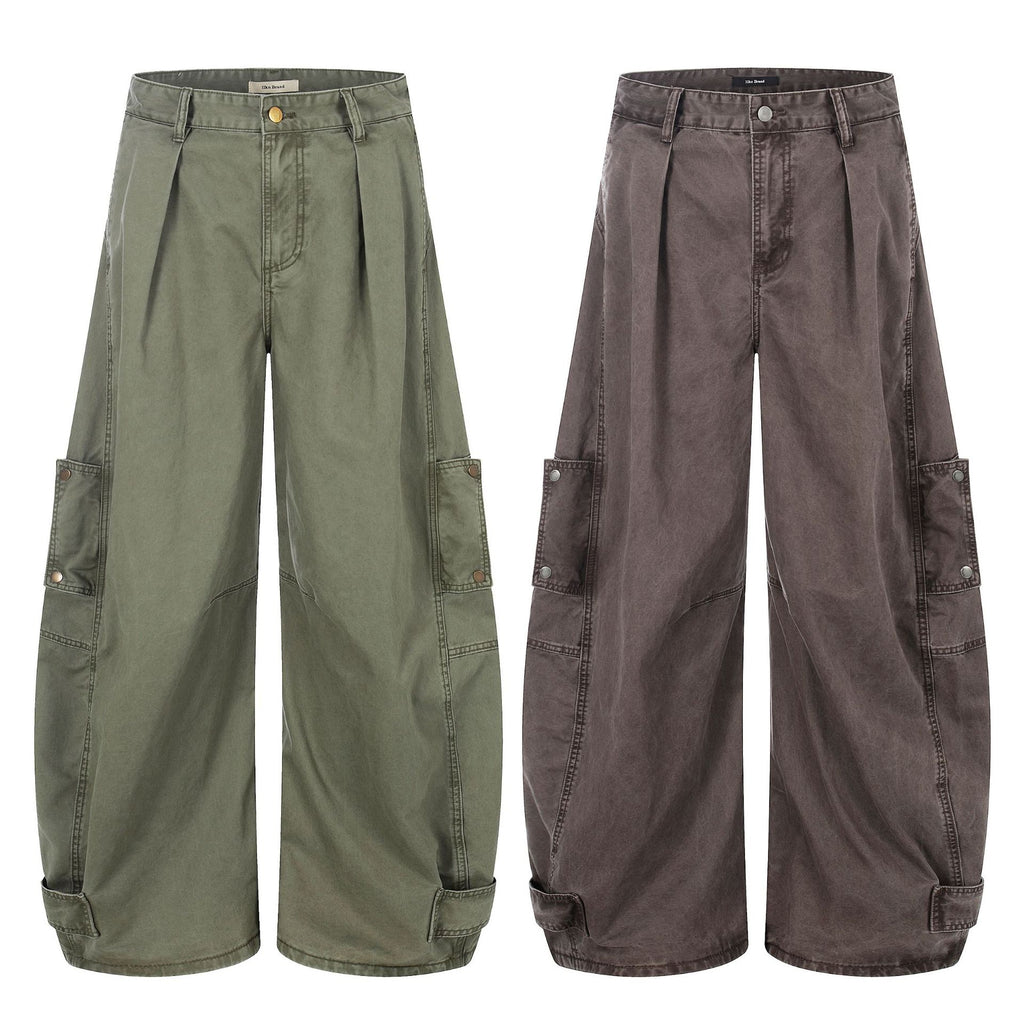 11KN Retro Multi-pocket Pleated Casual Overalls