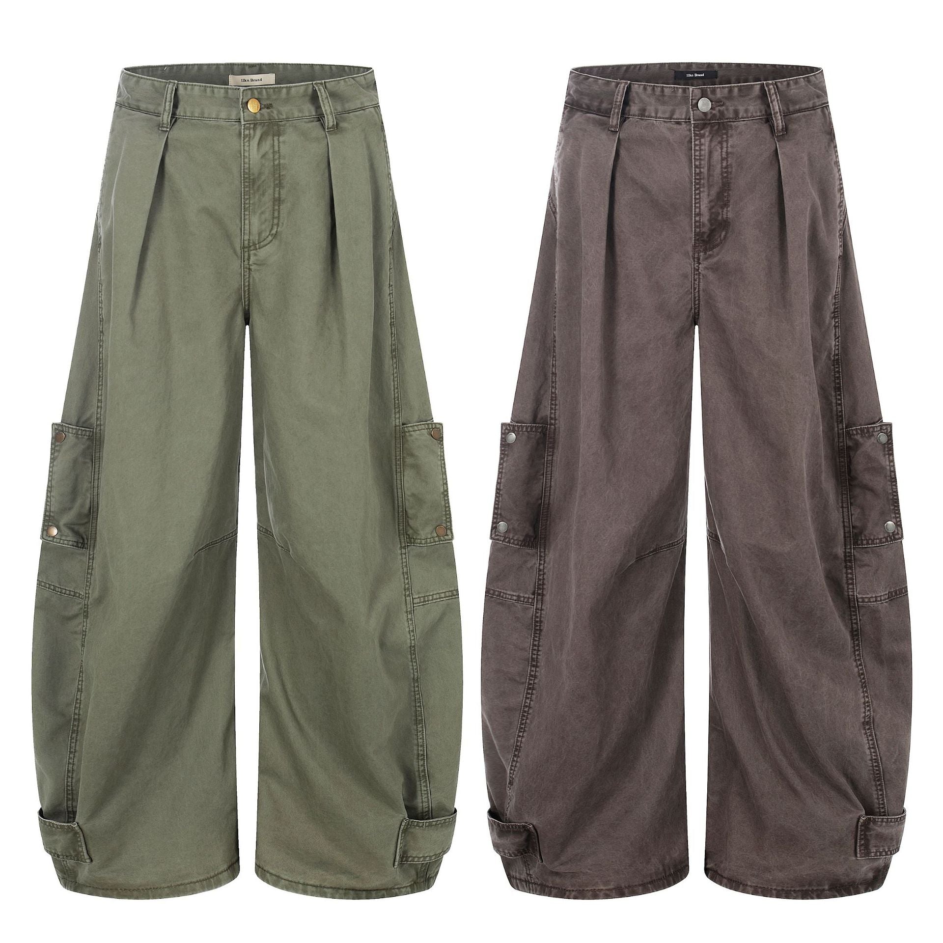 11KN Retro Multi-pocket Pleated Casual Overalls