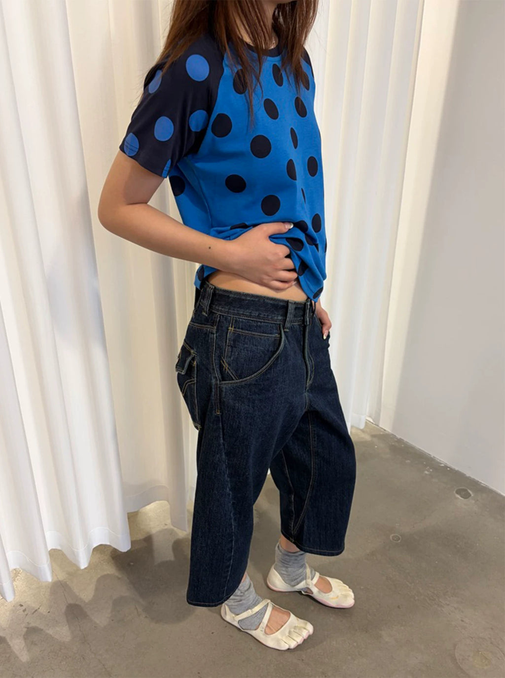 InsGale Contrast Polka Dot Shoulder Tee
