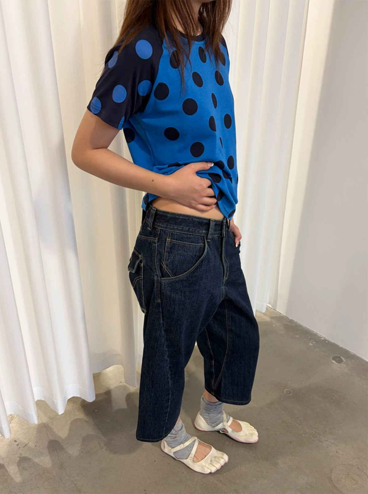 InsGale Contrast Polka Dot Shoulder Tee