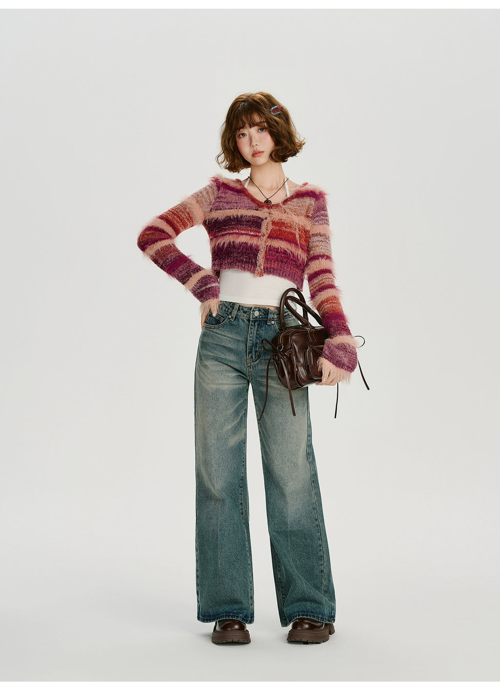 Girlyhalo Vintage Striped Knitted Cardigan