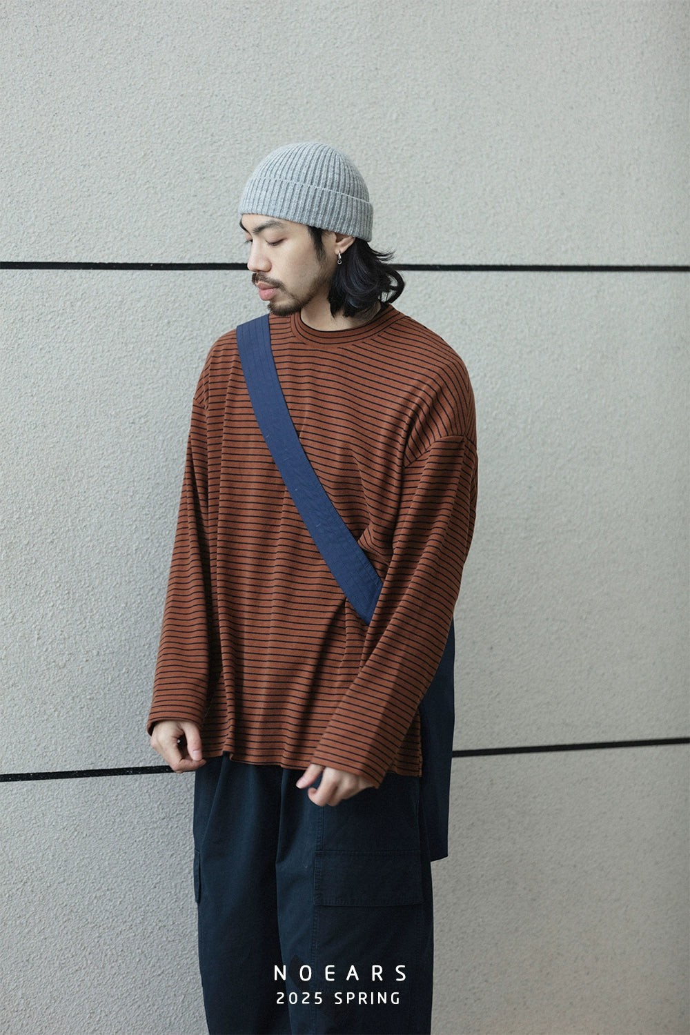 NOEARS Loose Crew Neck Striped Long Sleeve
