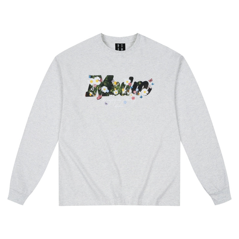 MEDM Garden Daisy Butterfly Print Casual Crew Neck Long Sleeve