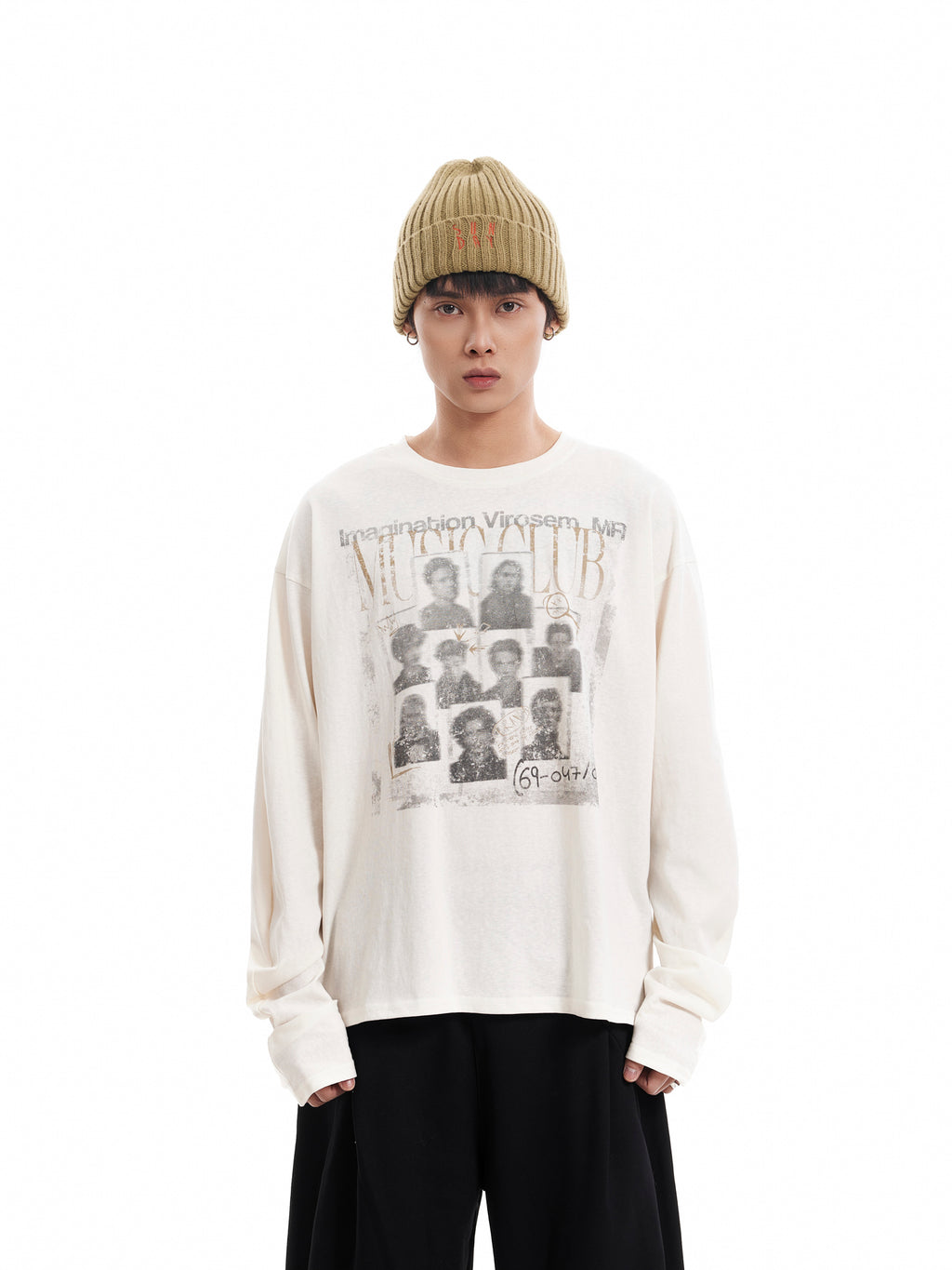 BTSG washed old character pleated long-sleeve Tee