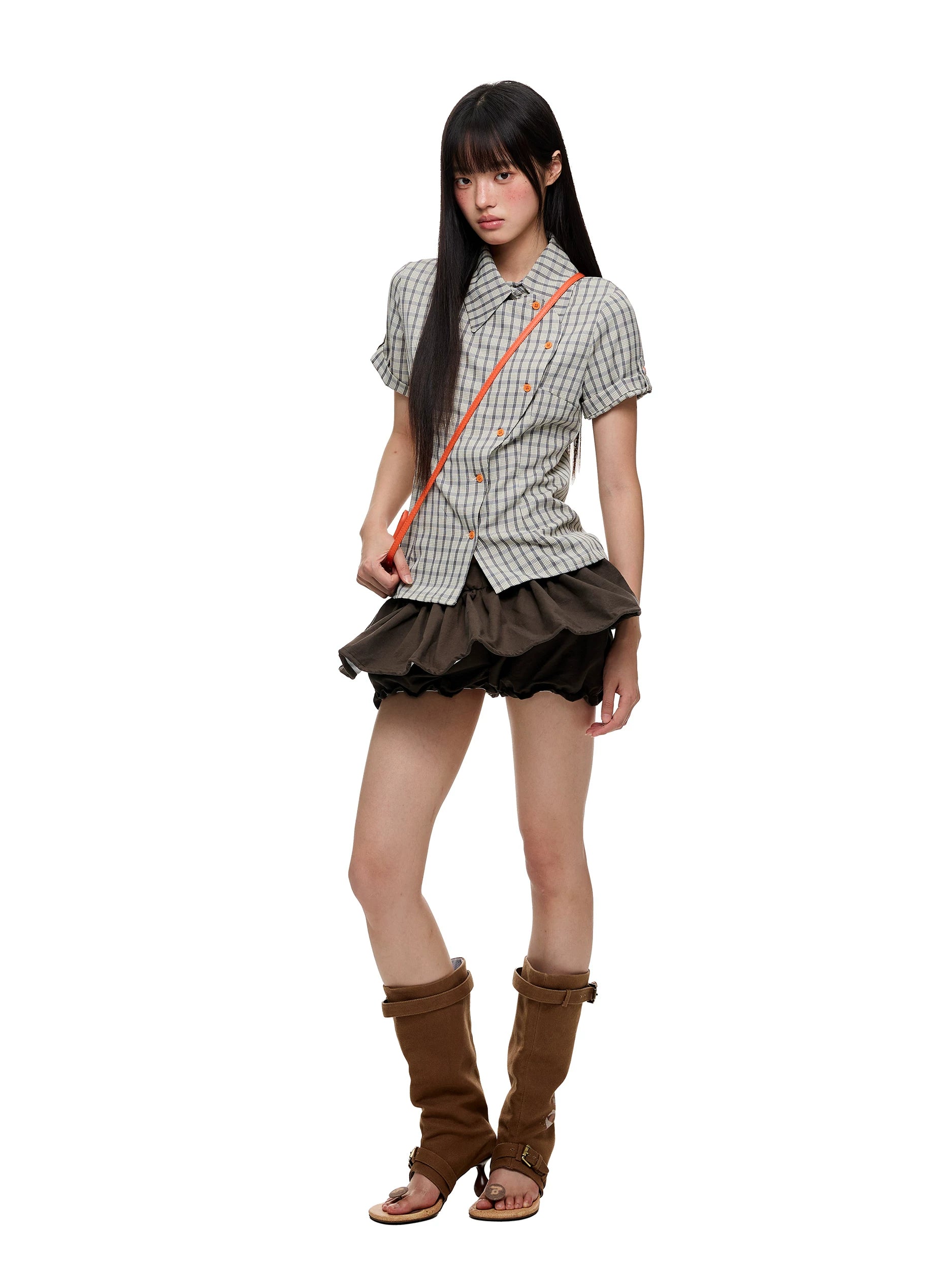 JIKOO Korean Waist Pinched Slim and Thin Shirt