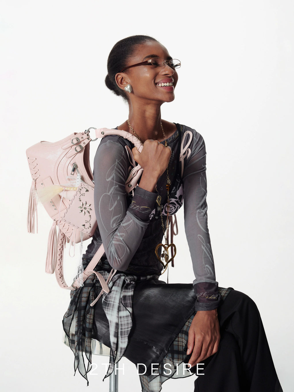 2th Desire Vintage Tassel Metal Rivet Shoulder Underarm Bag