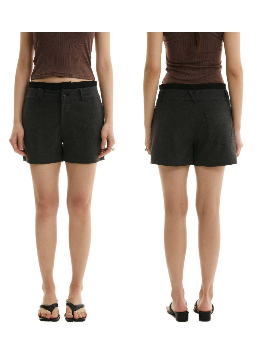 FUNKYFUN Threaded Splicing Fake Two-Piece Double Waist Shorts