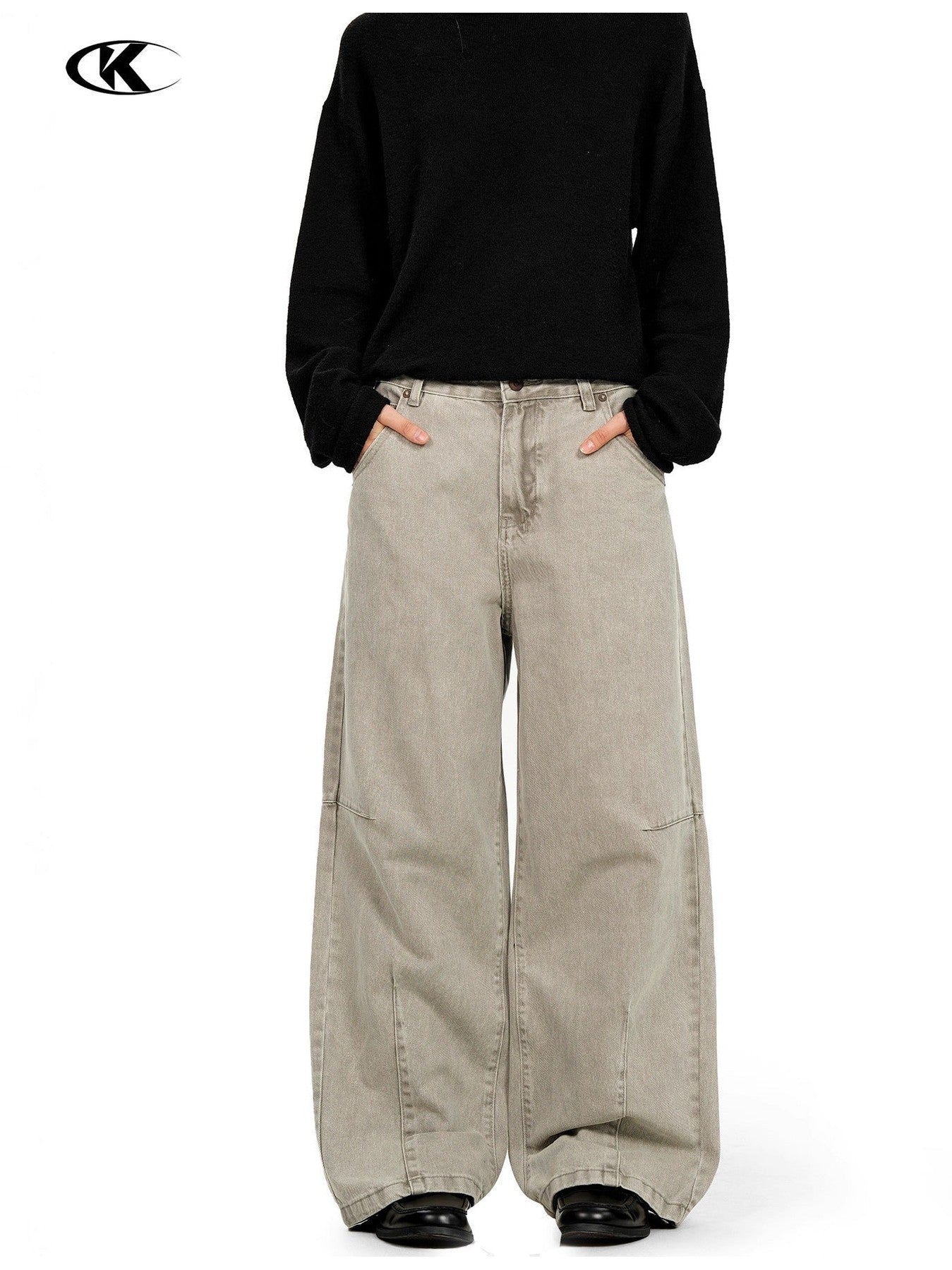 11KN Retro Casual Pleated Thin Wide-leg Trousers