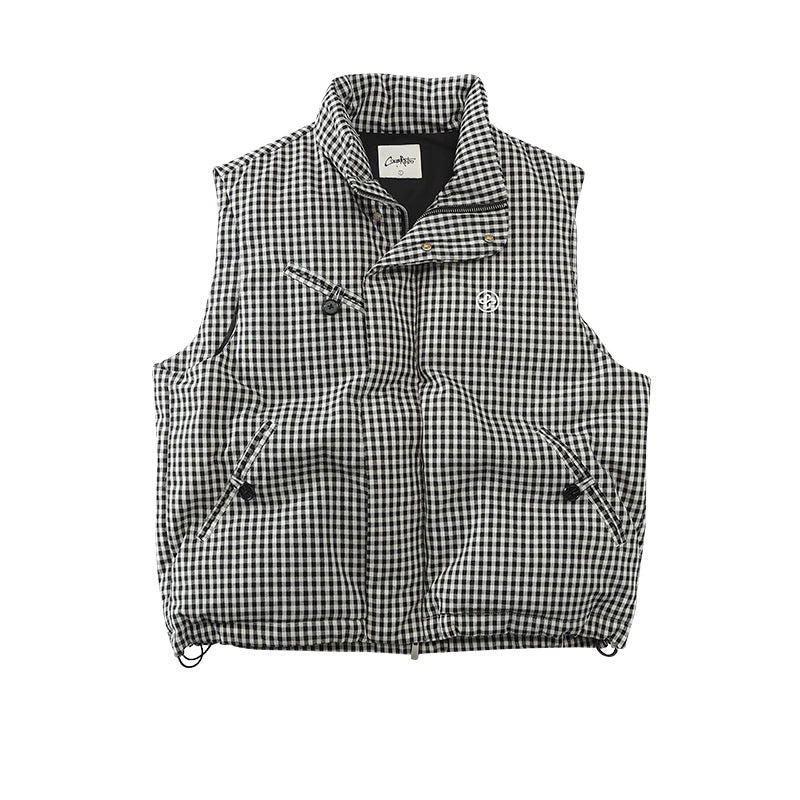 CoosRetro Plaid Logo Embroidery Casual Loose Warm Vest