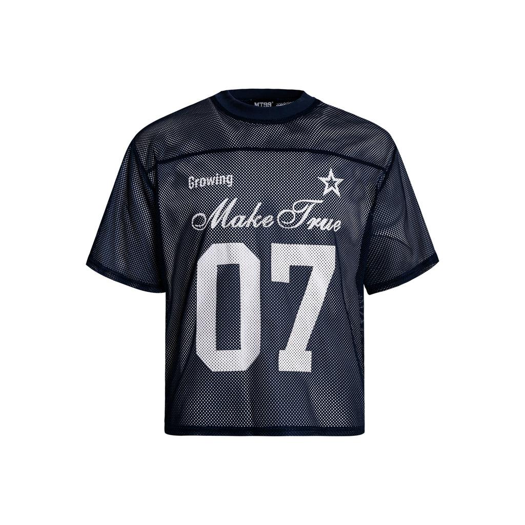 MT99 Hollow Letter Loose Mesh Printed Tee
