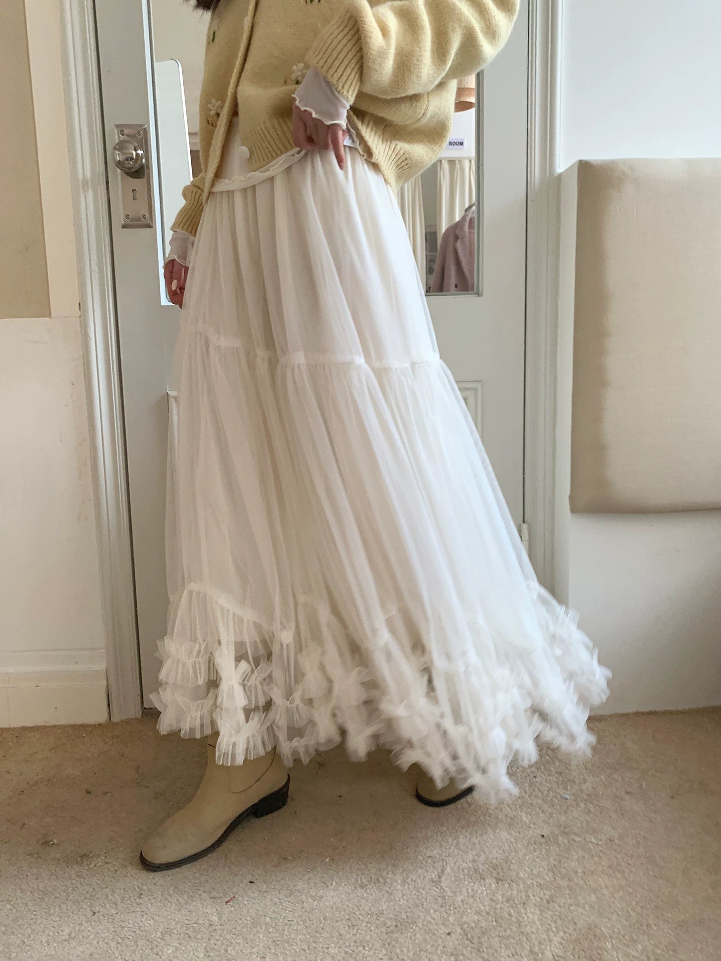 Even Korean Mesh Skirt A-shaped Half Body