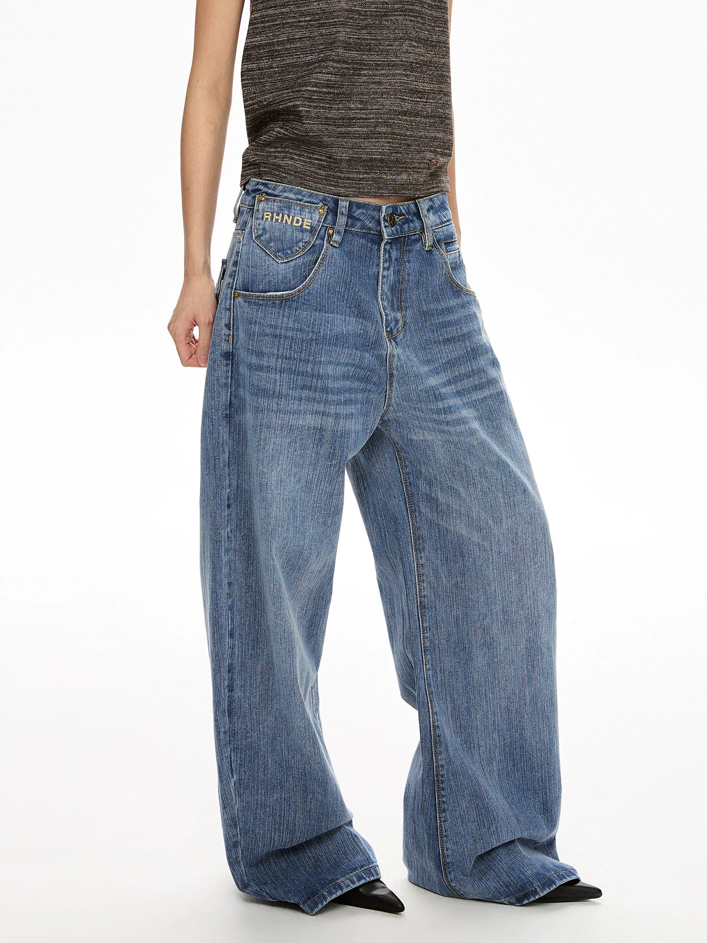 A PUEE Retro Buckle Design Loose Straight Jeans – Street Style