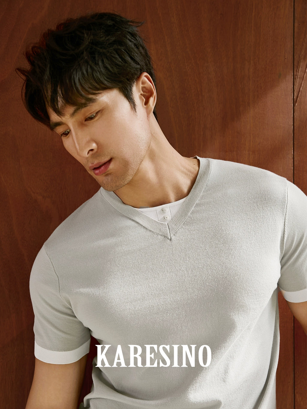 KARESINO Ice Silk Contrasting Color Splicing Knitted Polo Shirt