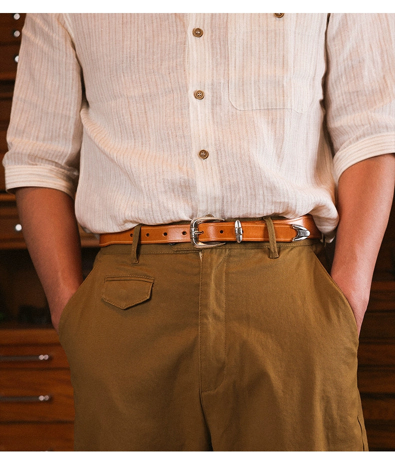 HALF WORK American denim cavalry belt retro tanned leather handmade pure cowhide leather belt for men and women