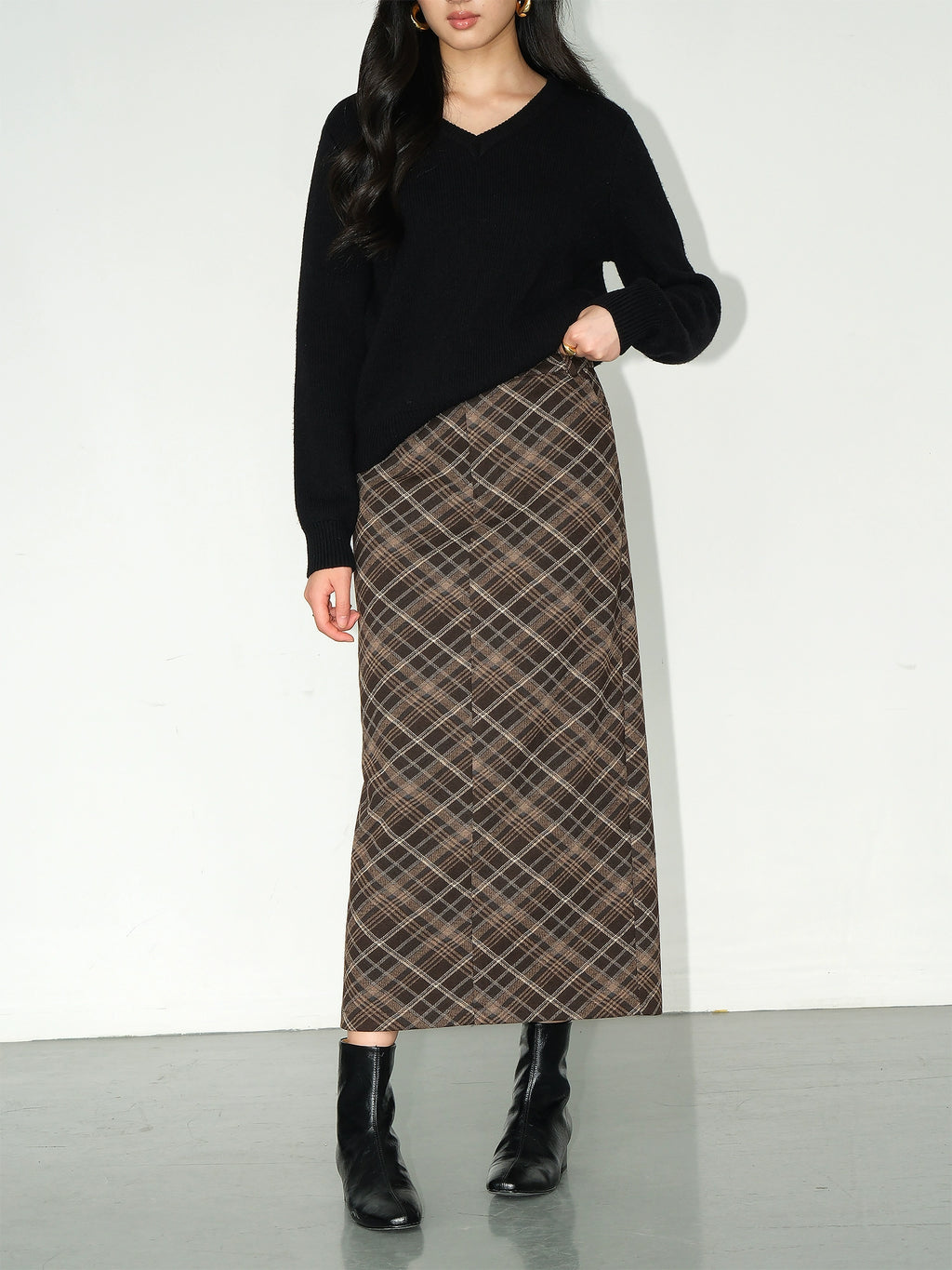 NEVA HU Vintage High Waist Plaid Skirt