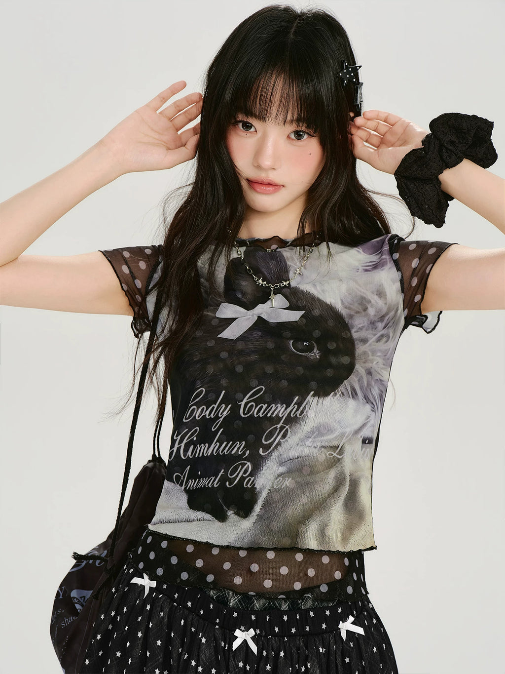 Girlyhalo Retro Mesh Polka Dot Slim Tee