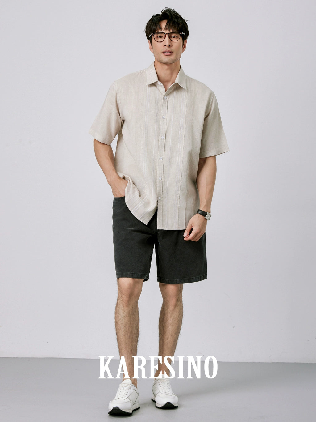KARESINO Breathable Contrast Casual Short Sleeve Shirt