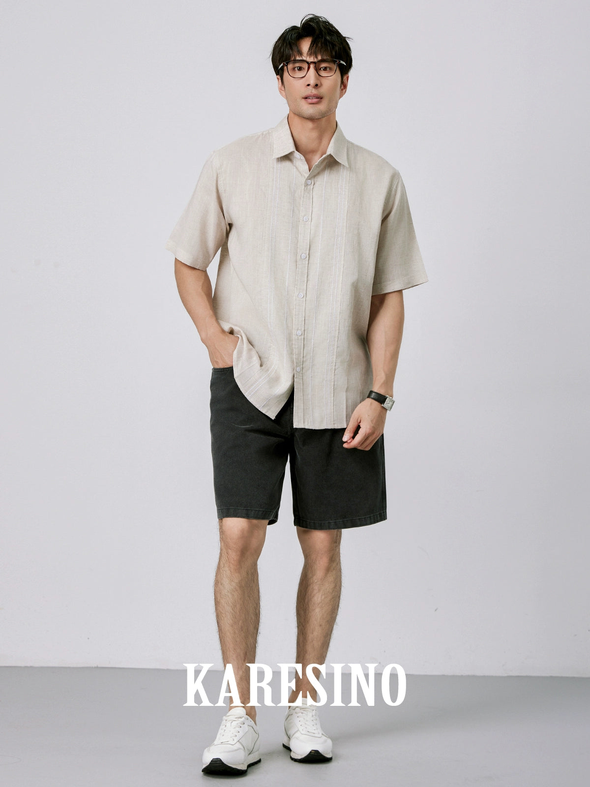 KARESINO Breathable Contrast Casual Short Sleeve Shirt