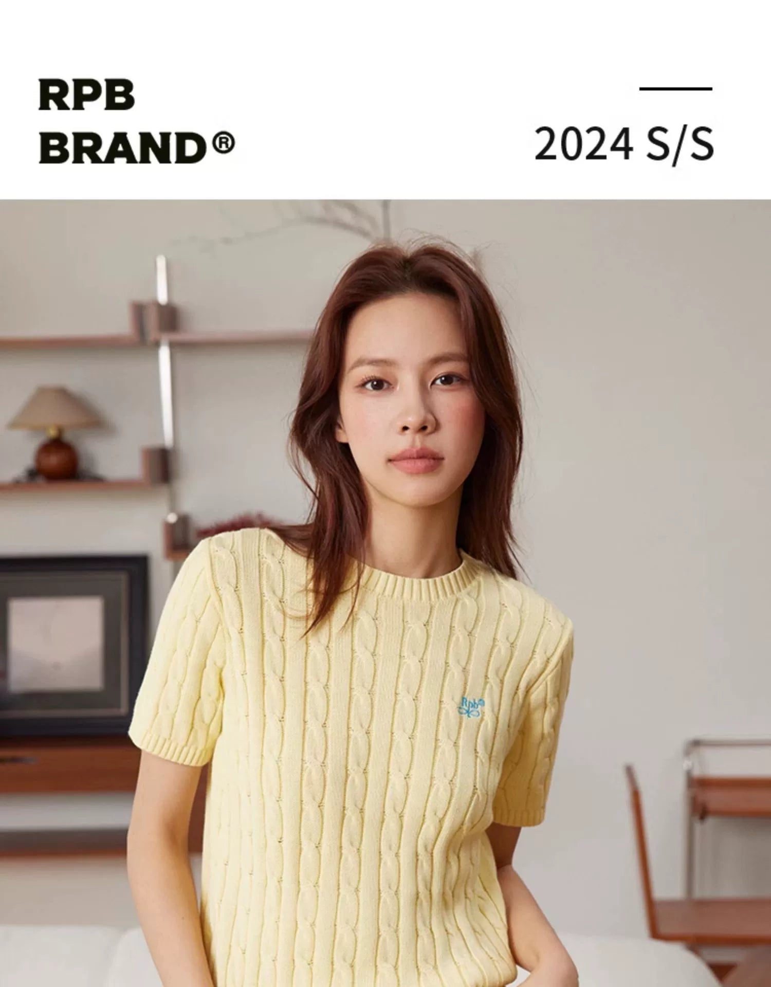 RPB BRAND Korean Twisted Texture Knitted Embroidered Sweater Short Sleeve