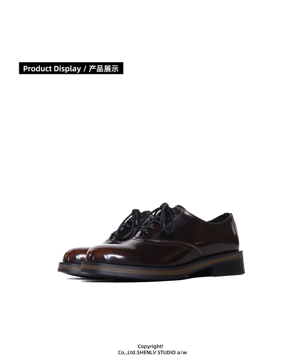SHENLV STUDIO two-color leather glossy Derby shoes