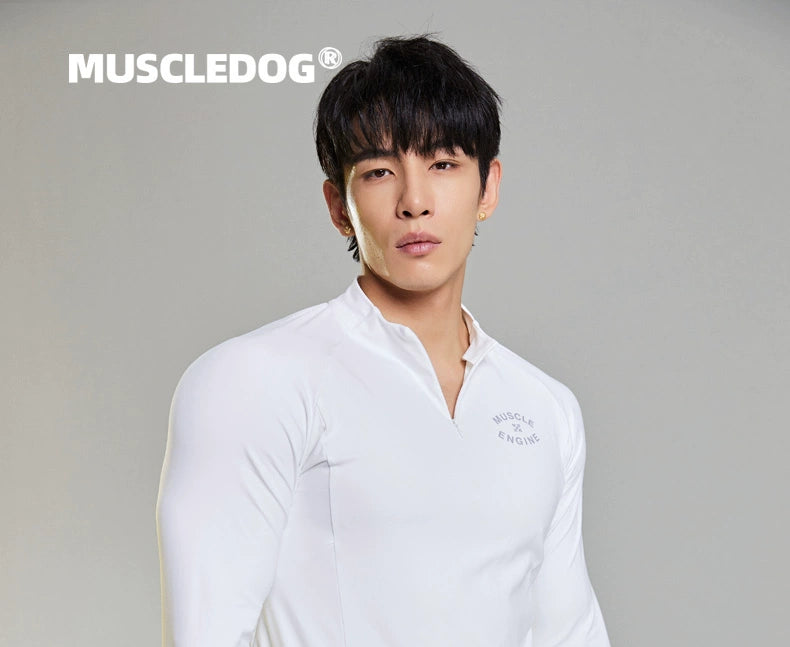 MuscleDog Half Zipper Slim Fit Small Stand-Up Collar Long Sleeve