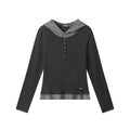 Nariele Fake Two-Piece Hooded Ripped Slim Long Sleeve
