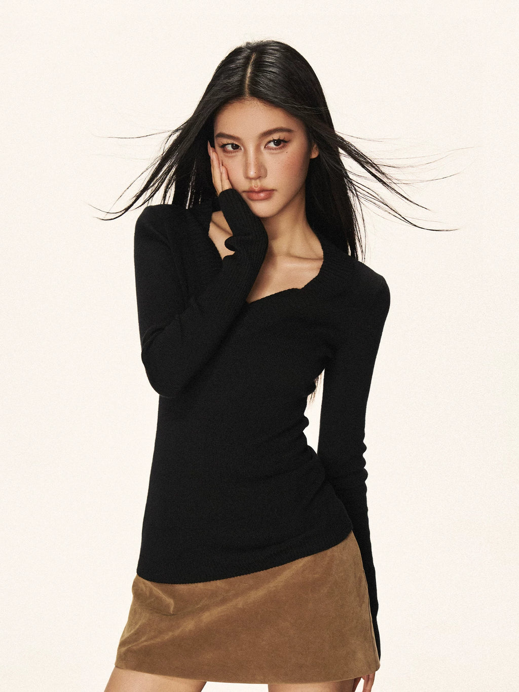 Cherry Melody Vintage V-Neck Long-Sleeve Knit Top