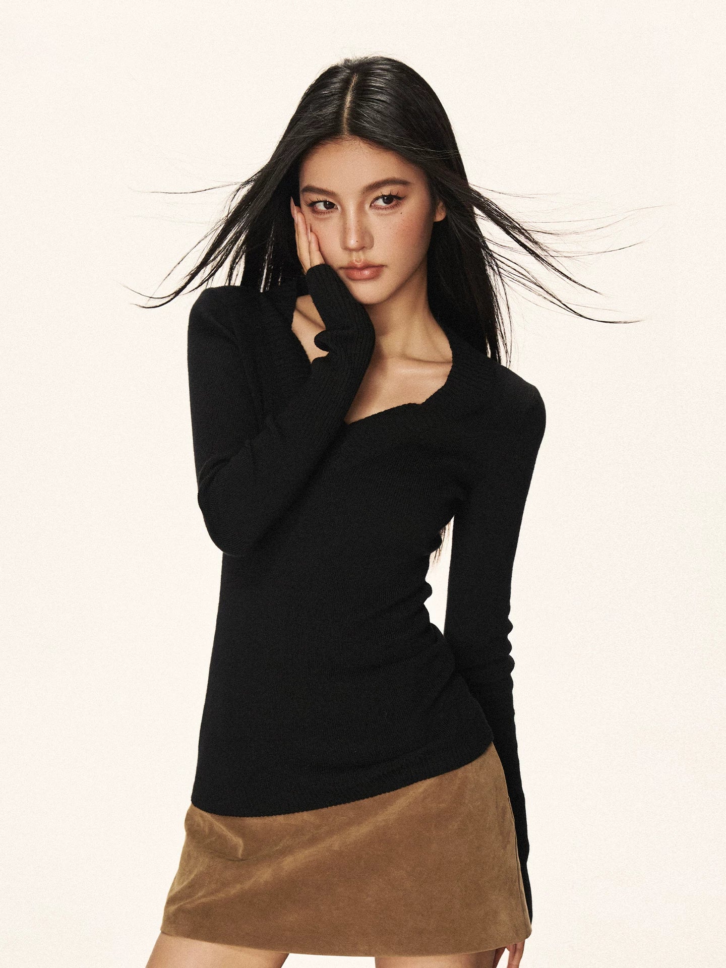 Cherry Melody Vintage V-Neck Long-Sleeve Knit Top