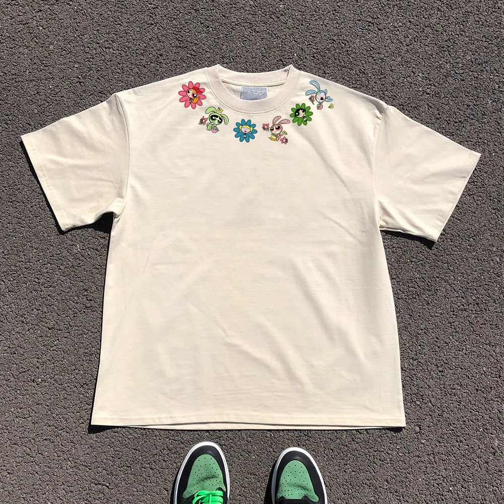 Wang Youbing Studio! Powerpuff Neckline 220g 100% Cotton Tee