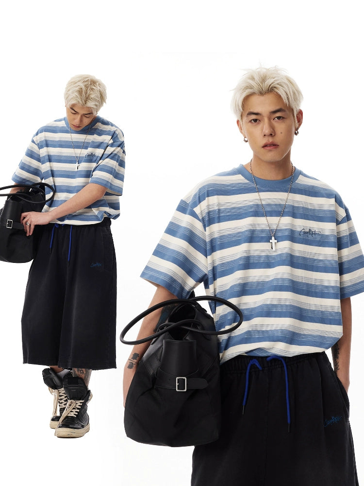 CoosRetro Embroidery Contrasting Striped Tee