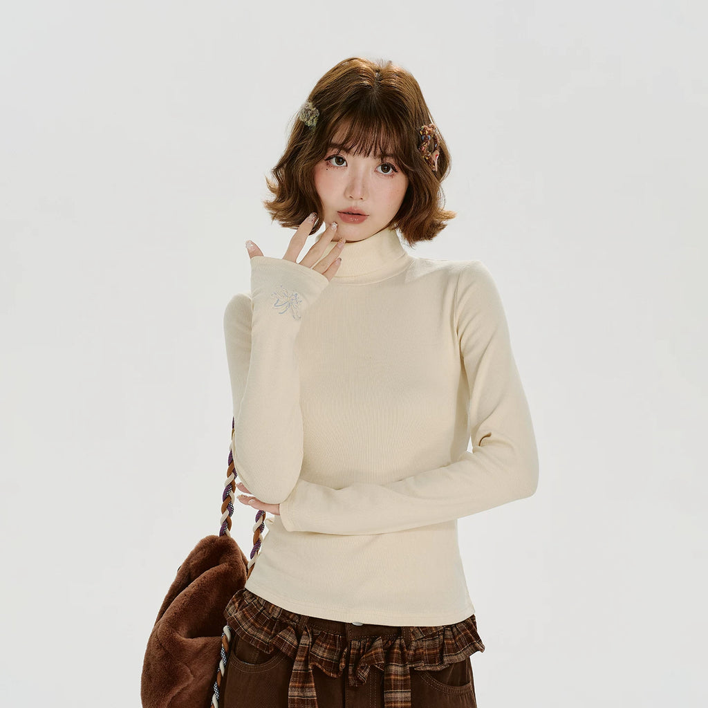 Girlyhalo Retrohigh Collarembroidersilmslimming Looklong Sleeves