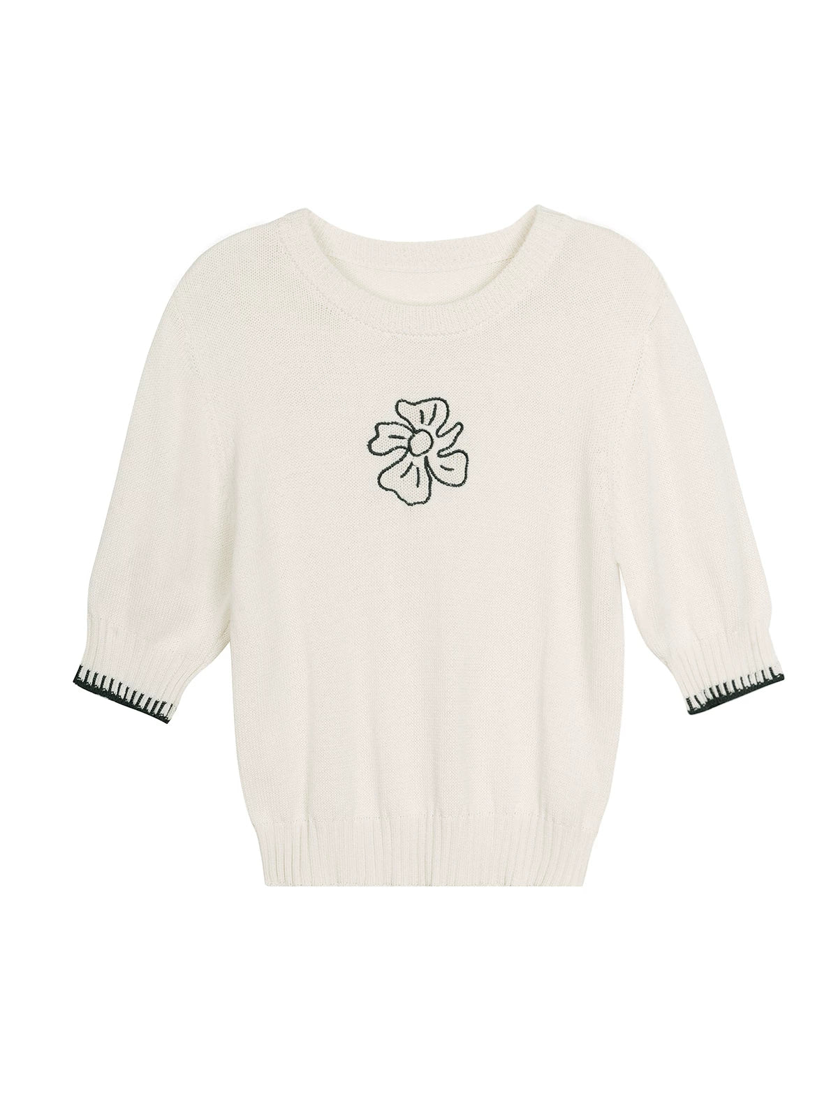 XUJING Embroidery Front Shoulder Knitted Tee