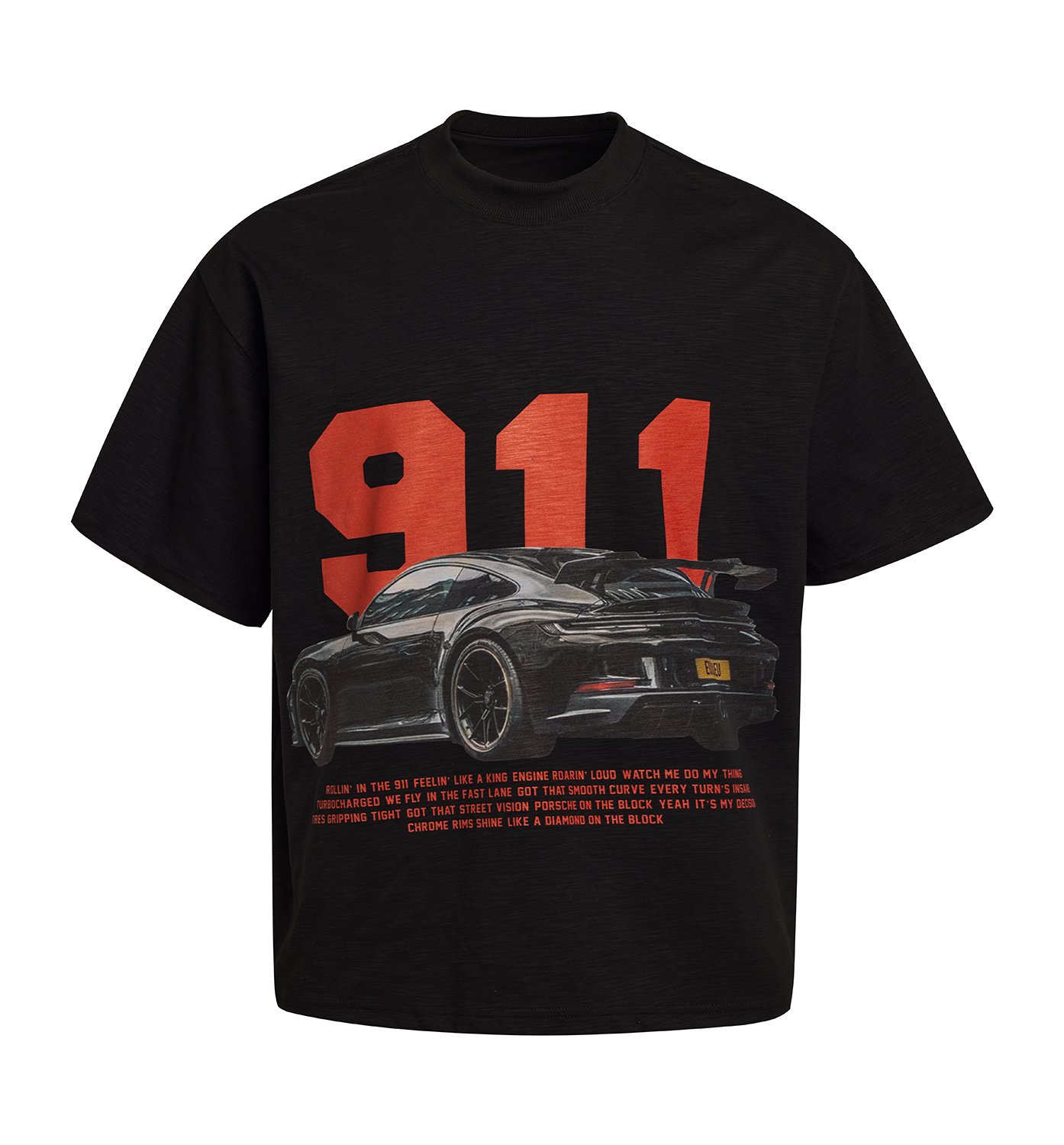 EUSOUEU White Ink Direct Injection Slub Cotton 911 Porsche Tee