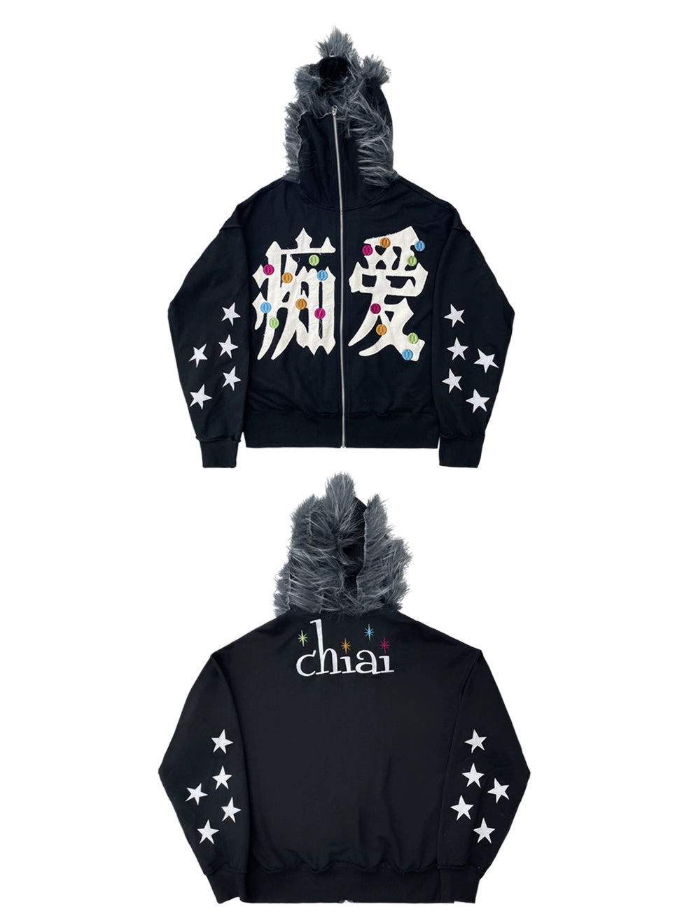 CHAI Infatuated with Embroidered Versatile Hooded Zip-up Jacket