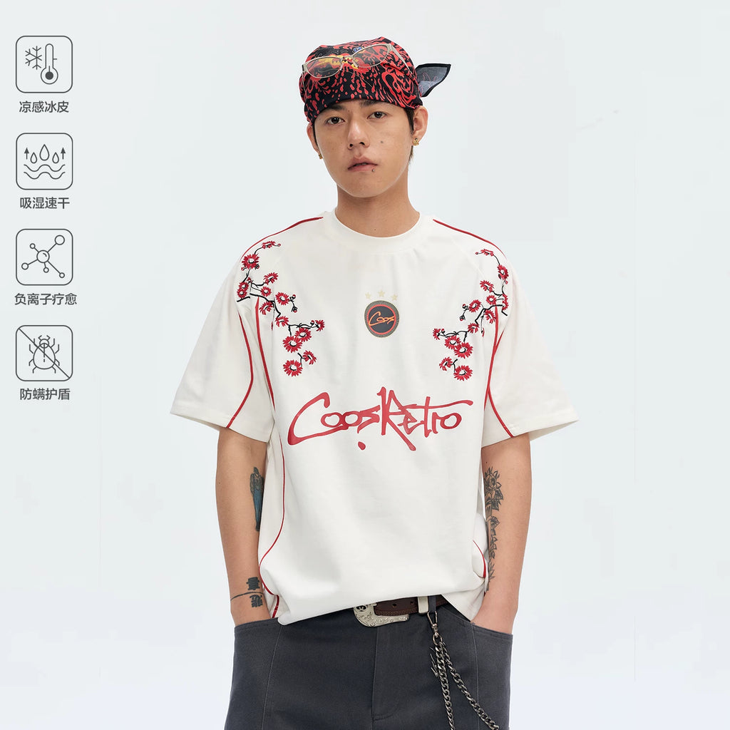CoosRetro Retro Plum Blossom Embroidery Cool Loose Tee