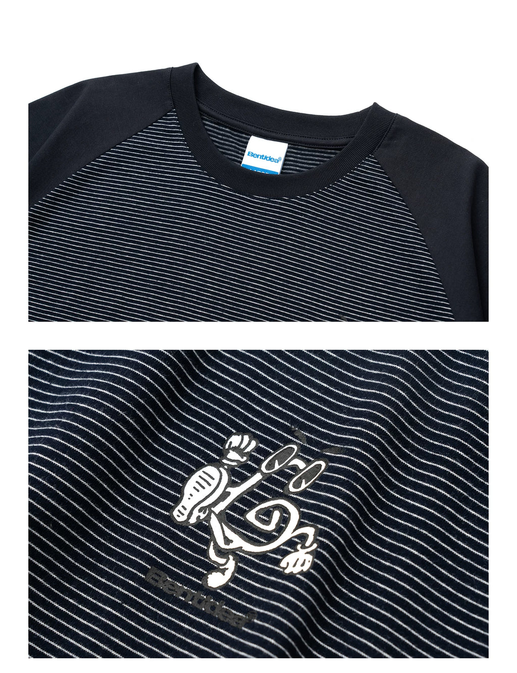 BENT IDEA Pinstripe Color Matching Shoulder Casual Tee