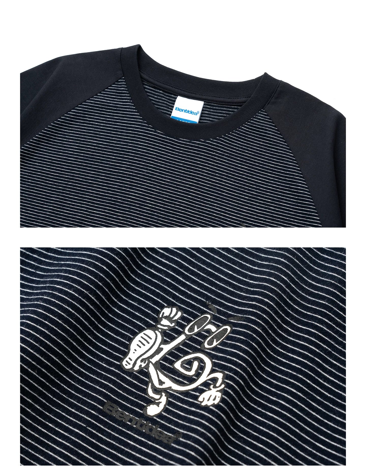 BENT IDEA Pinstripe Color Matching Shoulder Casual Tee