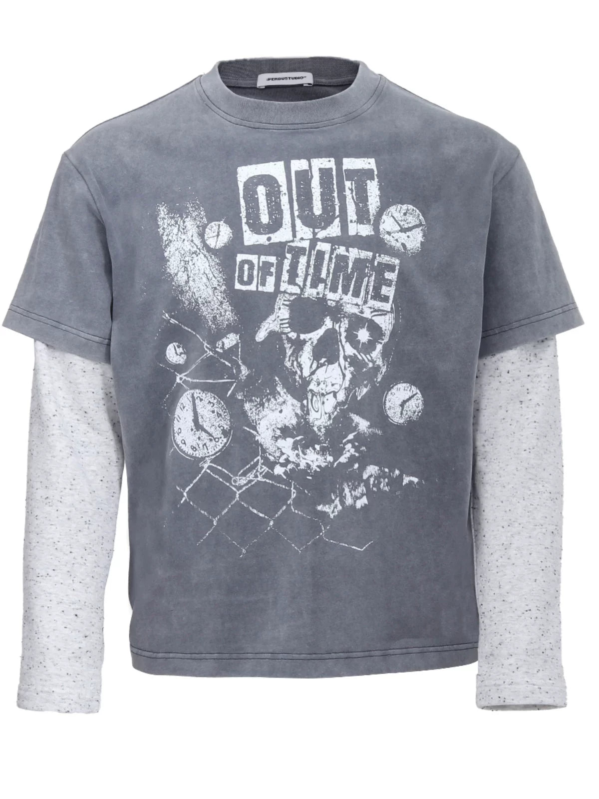 PERDU Retro Printed Fake Two-piece Splicing Color Dot Long Sleeve