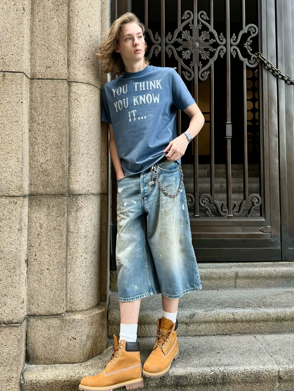 VLABMADE Old Ink Splashing A-shaped Wide-leg Loose Denim Pants