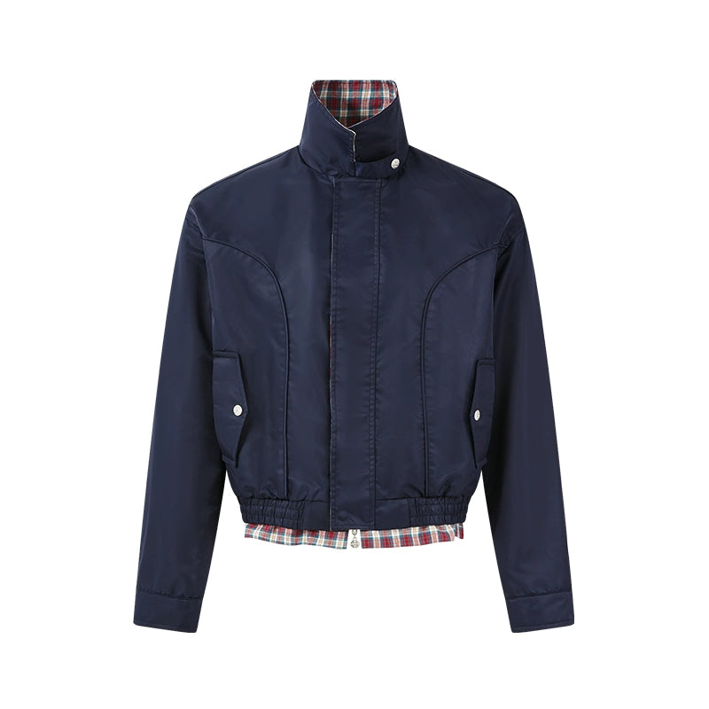 KREATE Plaid Thousand Bird Plaid Stand-up Collar Jacket