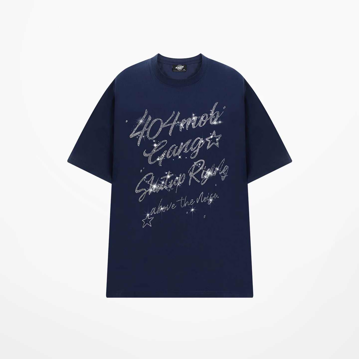 404MOB Letter Hot Diamond Round Neck Loose Tee