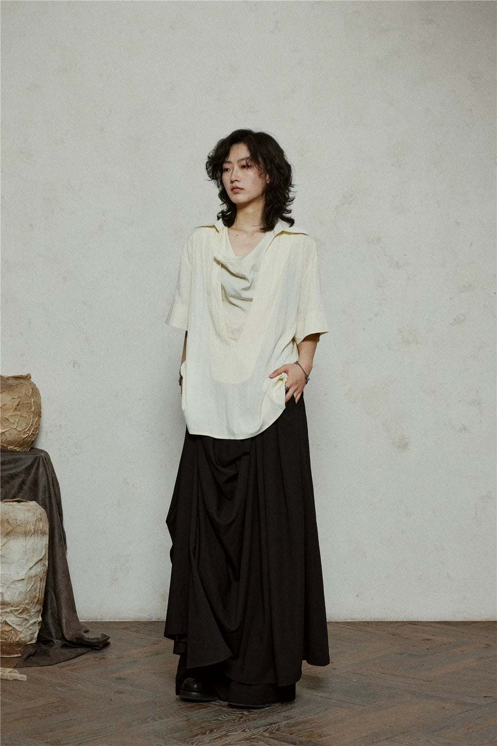 SUNYVONNE Irregular Double-layer Streamer Wide-leg Pants