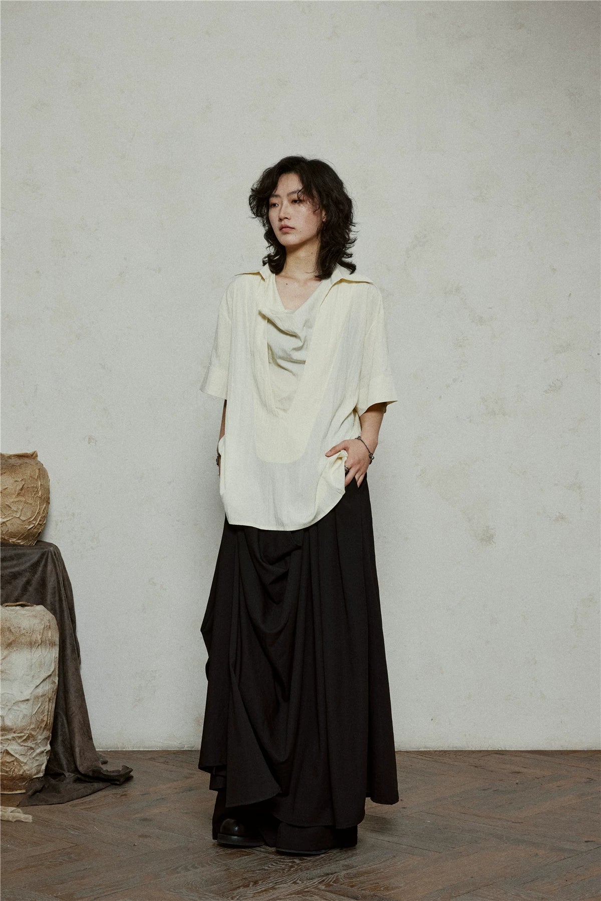 SUNYVONNE Irregular Double-layer Streamer Wide-leg Pants