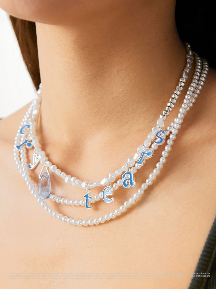 CryingCenter Colored Bean Beads, Pearl Letter Pendant, Tear Necklace