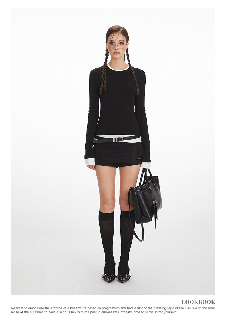 Nariele Contrast Color Slim Skinny Long Sleeves