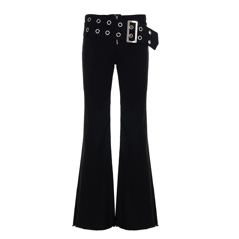 FUNOFF Belt Zipper Low-rise Jeans